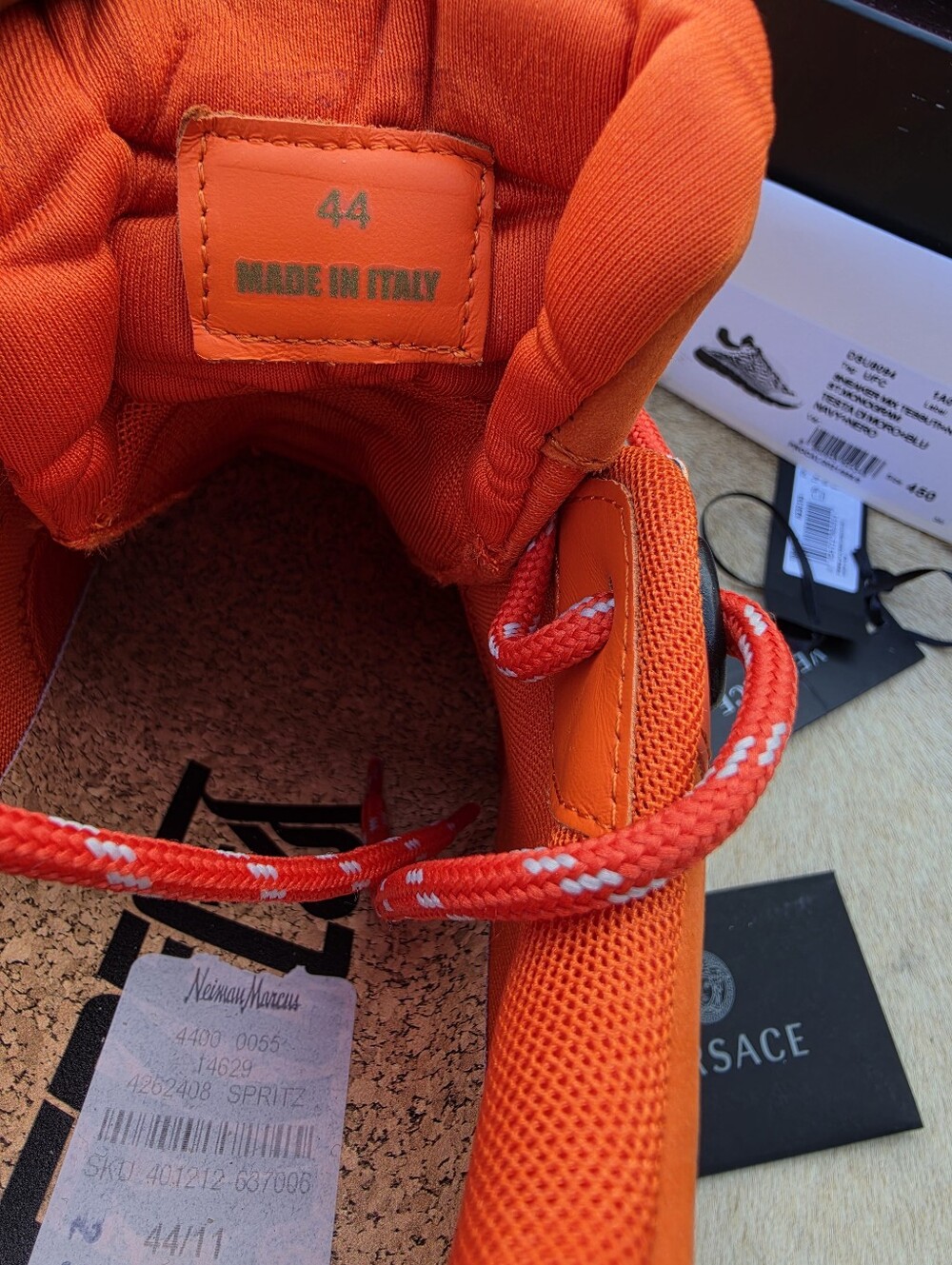 Versace Orange Canvas and Leather Trigreca Lace Up Sneakers Size 44 - Picture 8 of 10